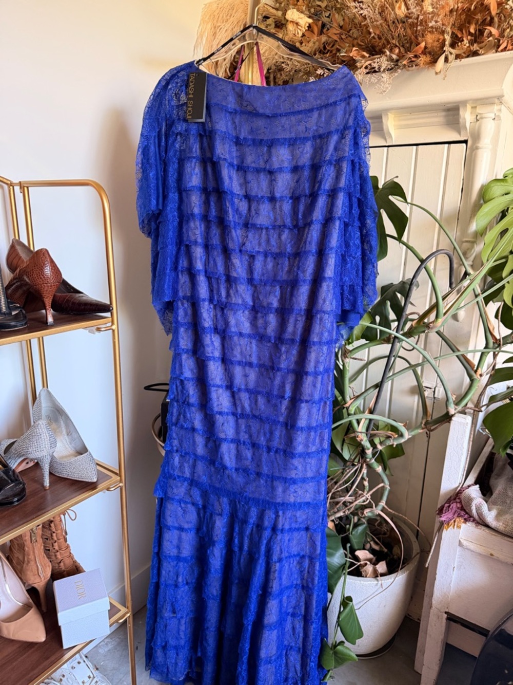 Tadashi Shoji Cobalt Blue Lace Tiered Maxi Dress